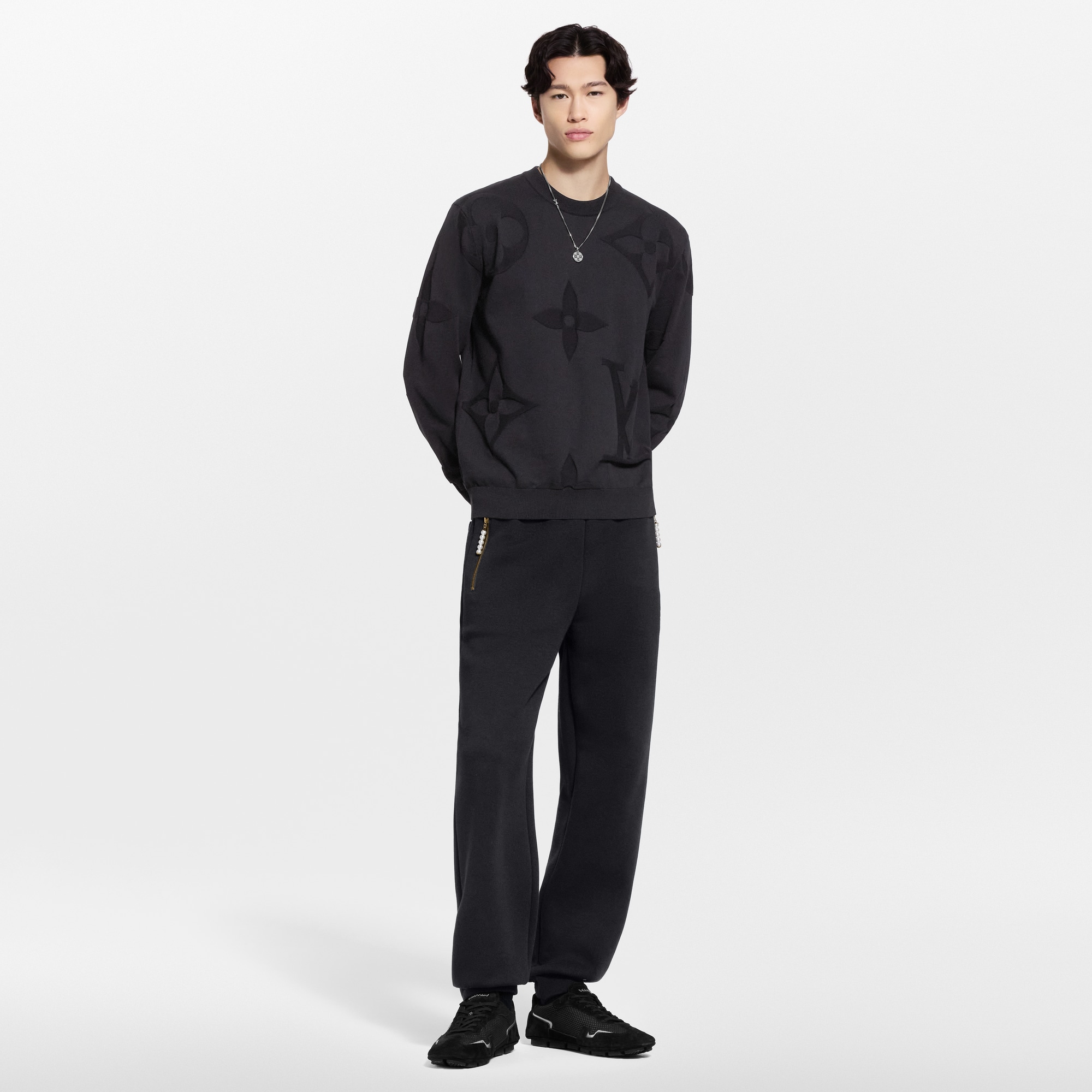 Monogram Long-Sleeved Cotton Crewneck  in Men