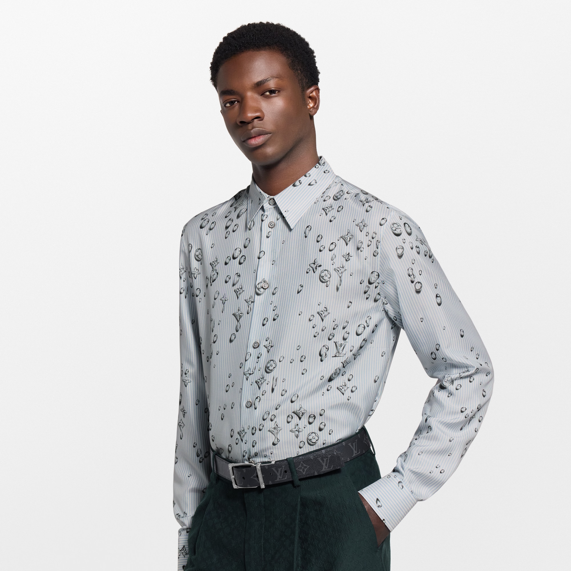Monogram Striped Silk Shirt  in Men
