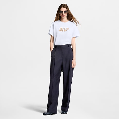 Pinstriped Tailored Pants worn view