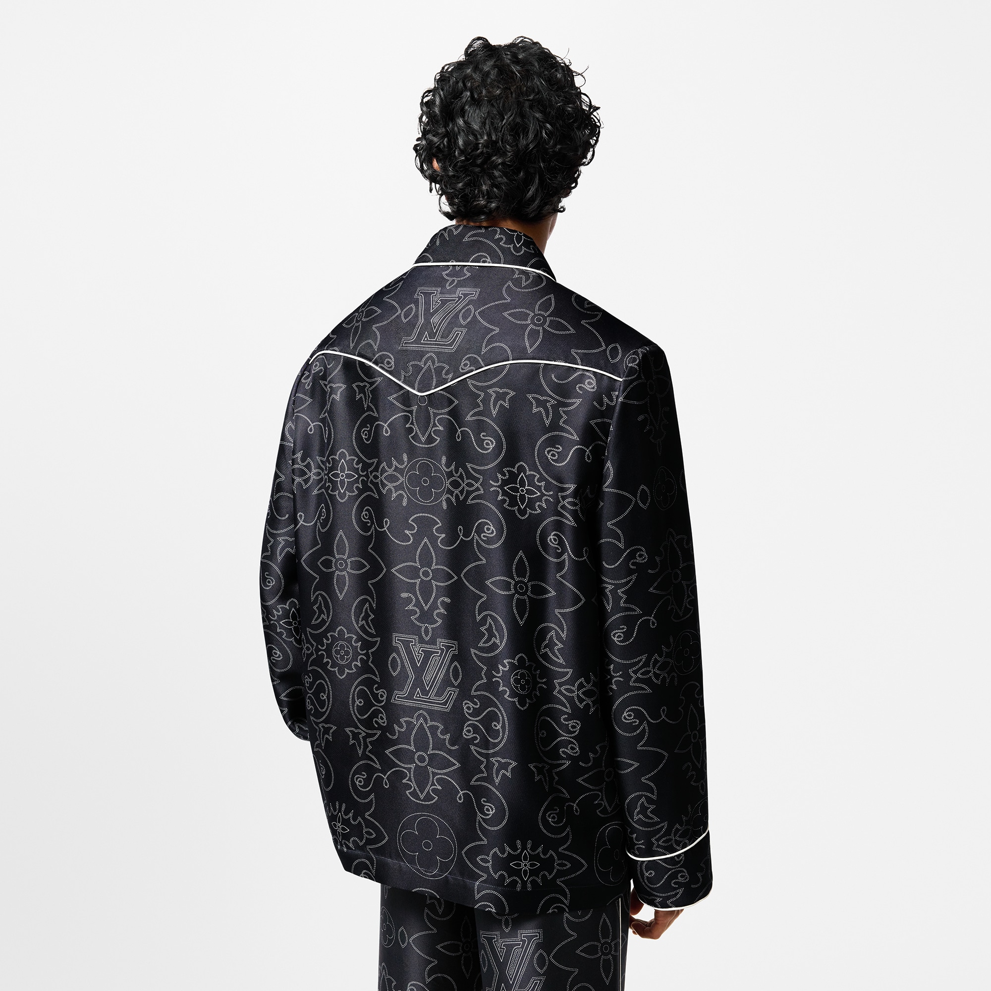 Printed Long-Sleeved Silk Pyjama Overshirt  in Men