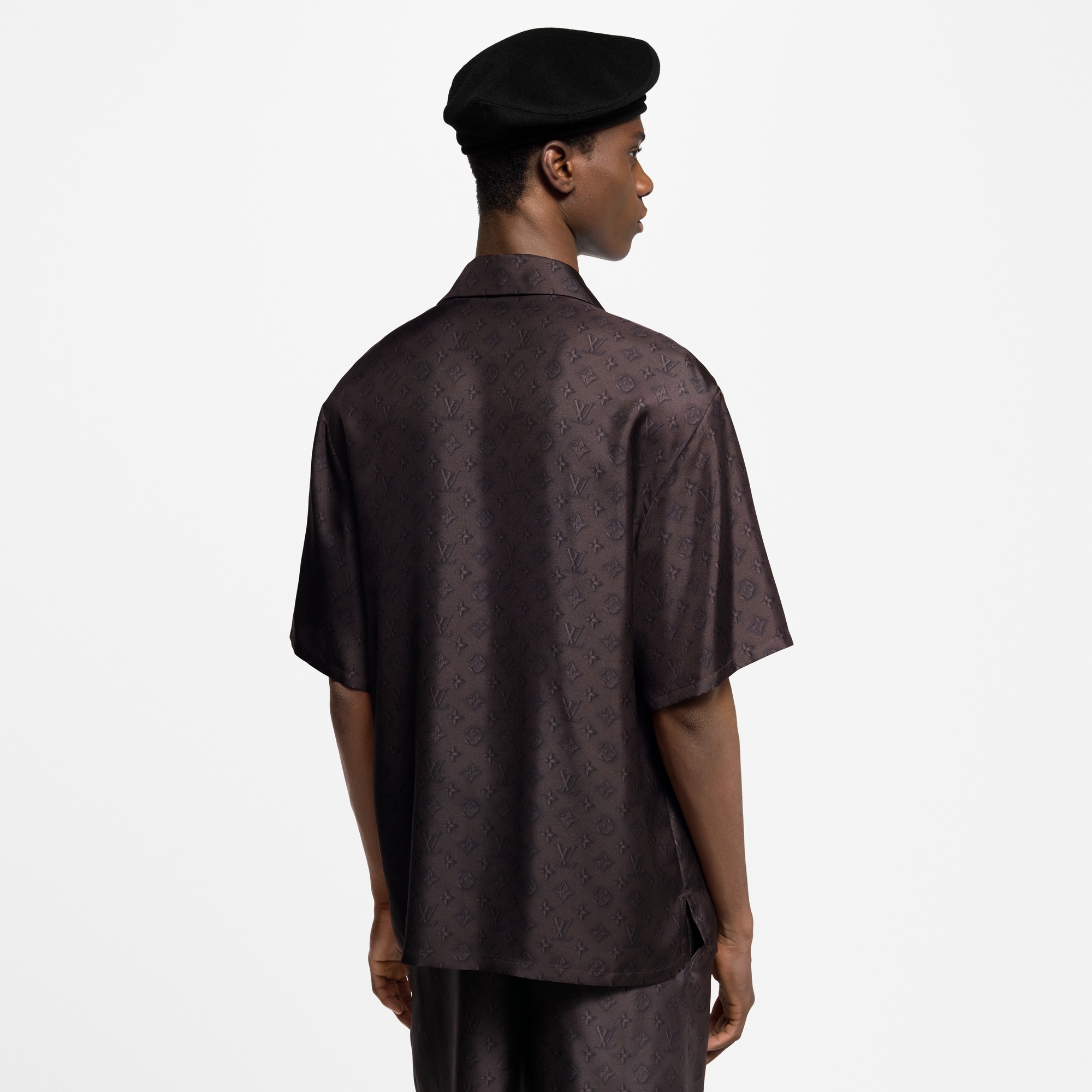 Printed Monogram Short-Sleeved Silk Shirt  in Men