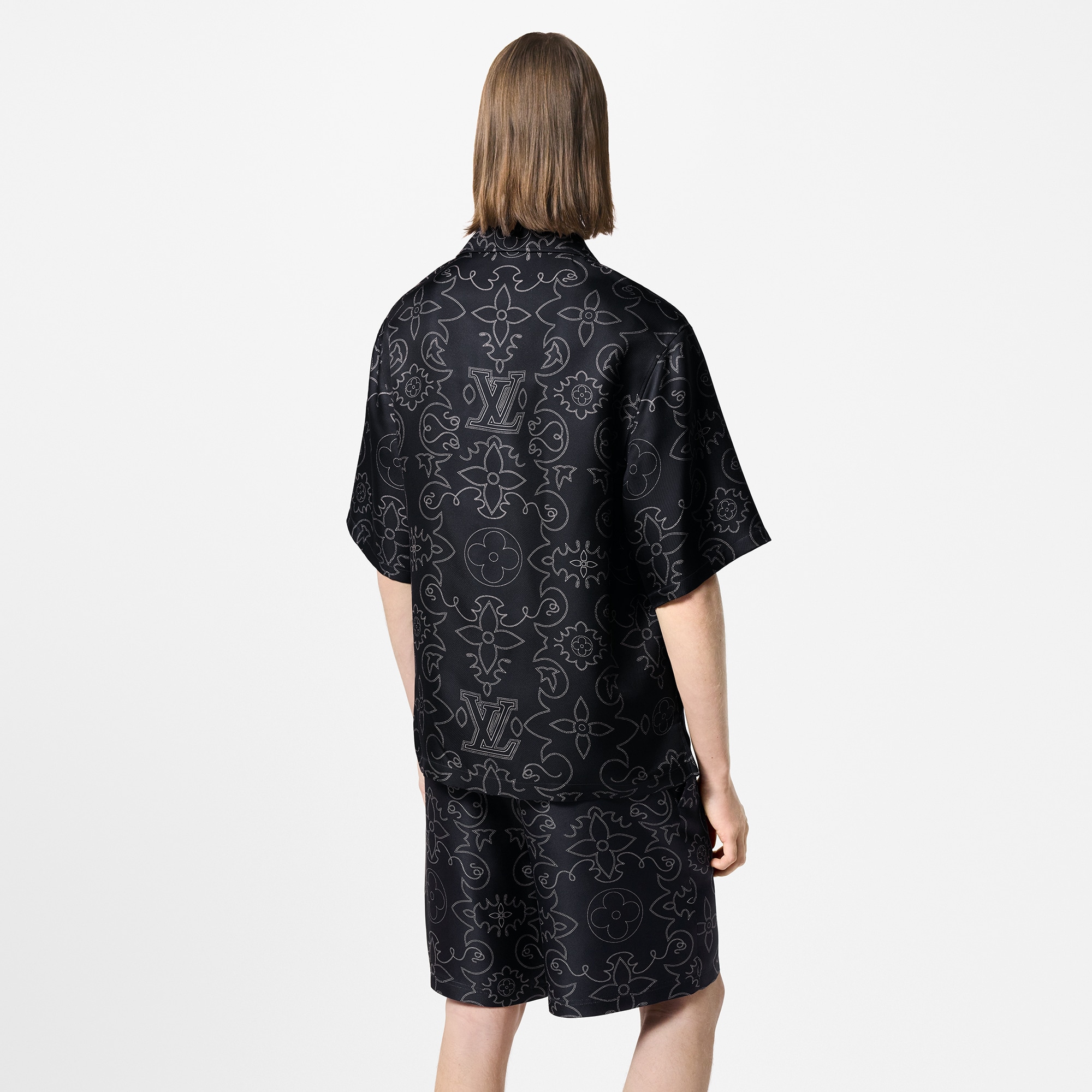 Printed Short-Sleeved Silk Shirt  in Men