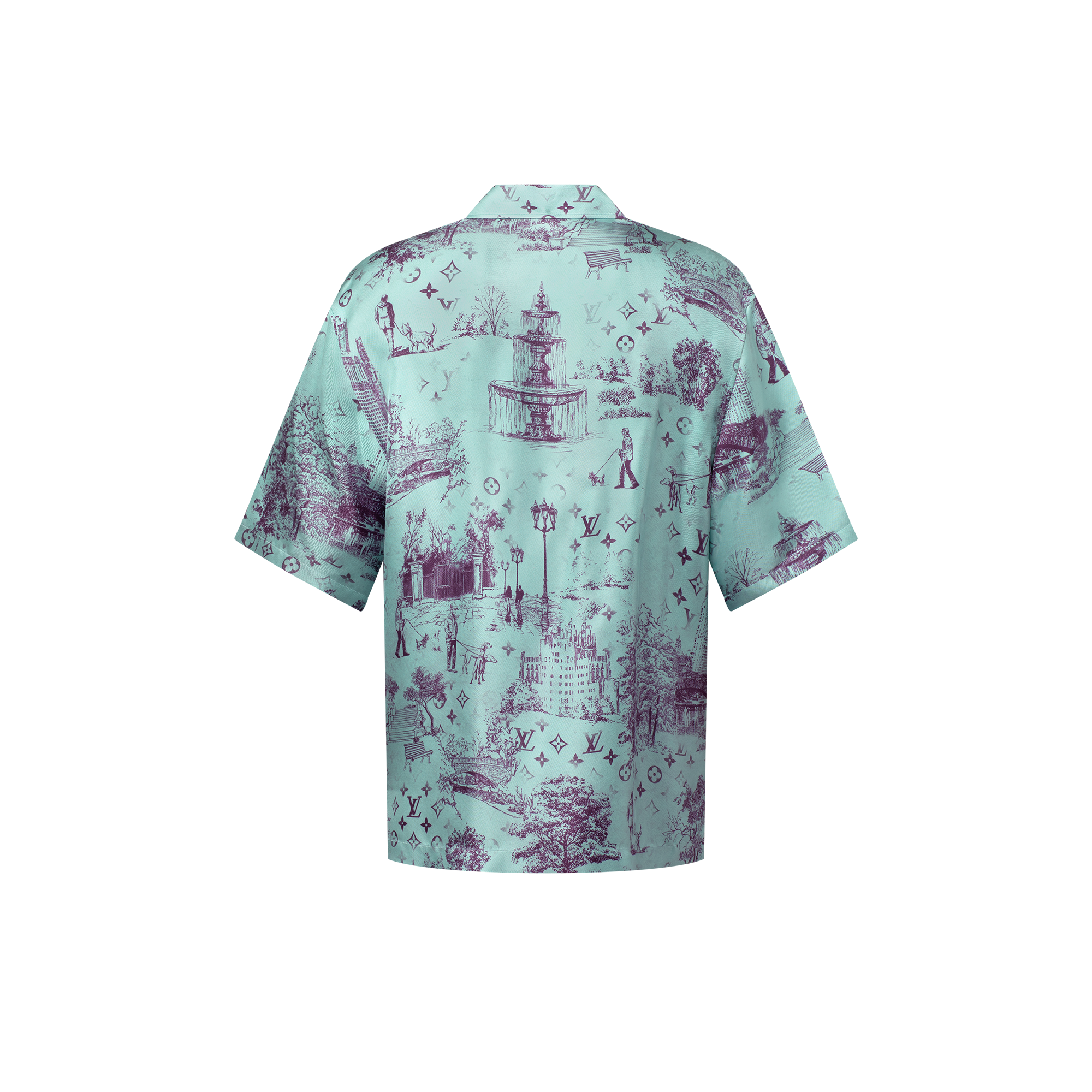 Printed Short-Sleeved Silk Shirt  in Men