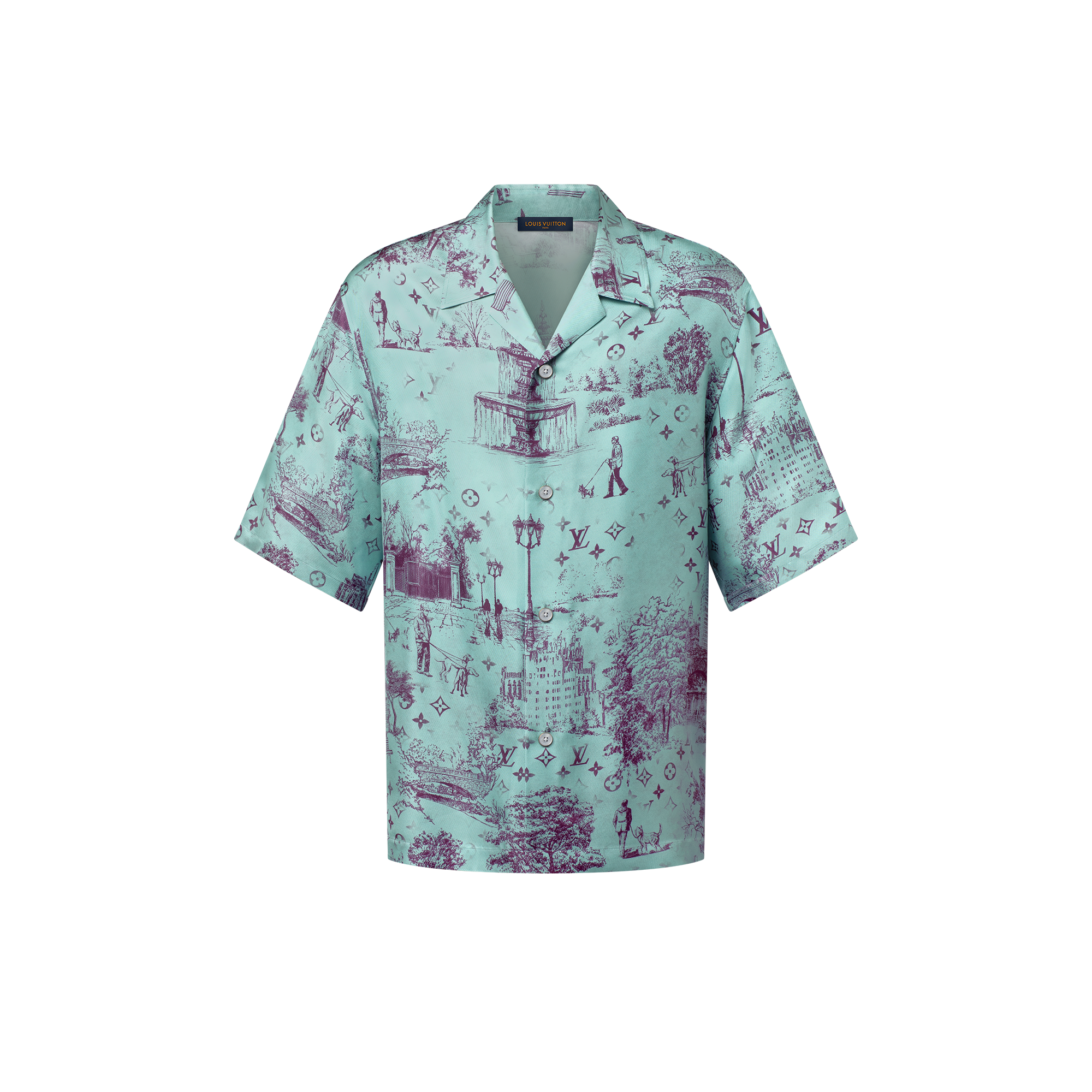 Printed Short-Sleeved Silk Shirt  in Men