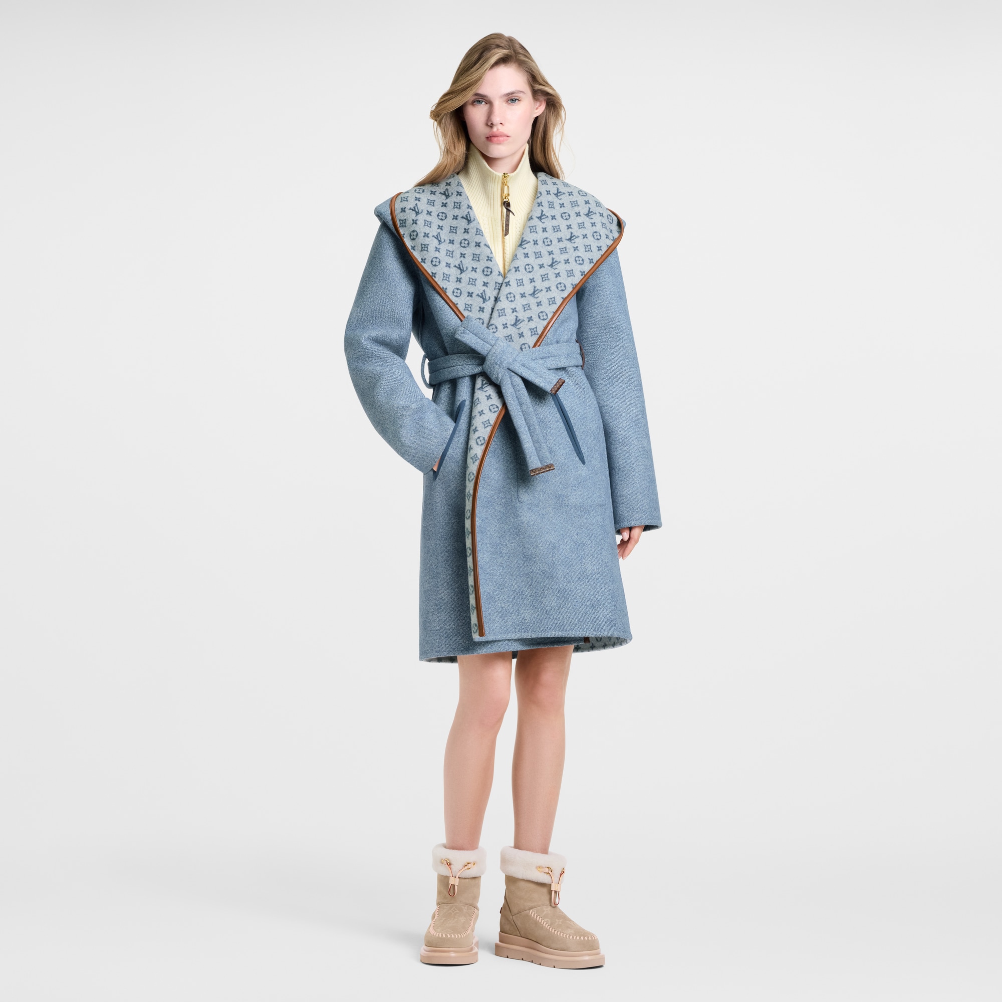 Reversible Signature Hooded Wrap Coat  in Women