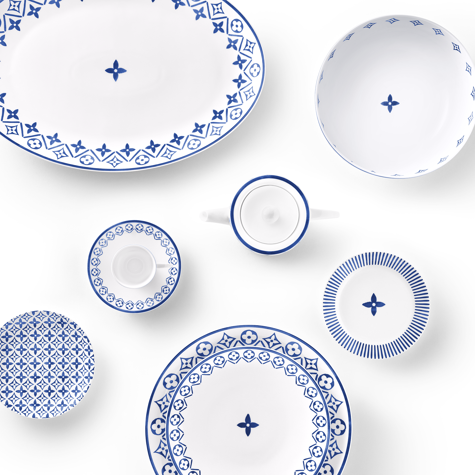 Set Of 2 Dessert Plates Monogram Flower Tile  in Trunks, Travel and Home