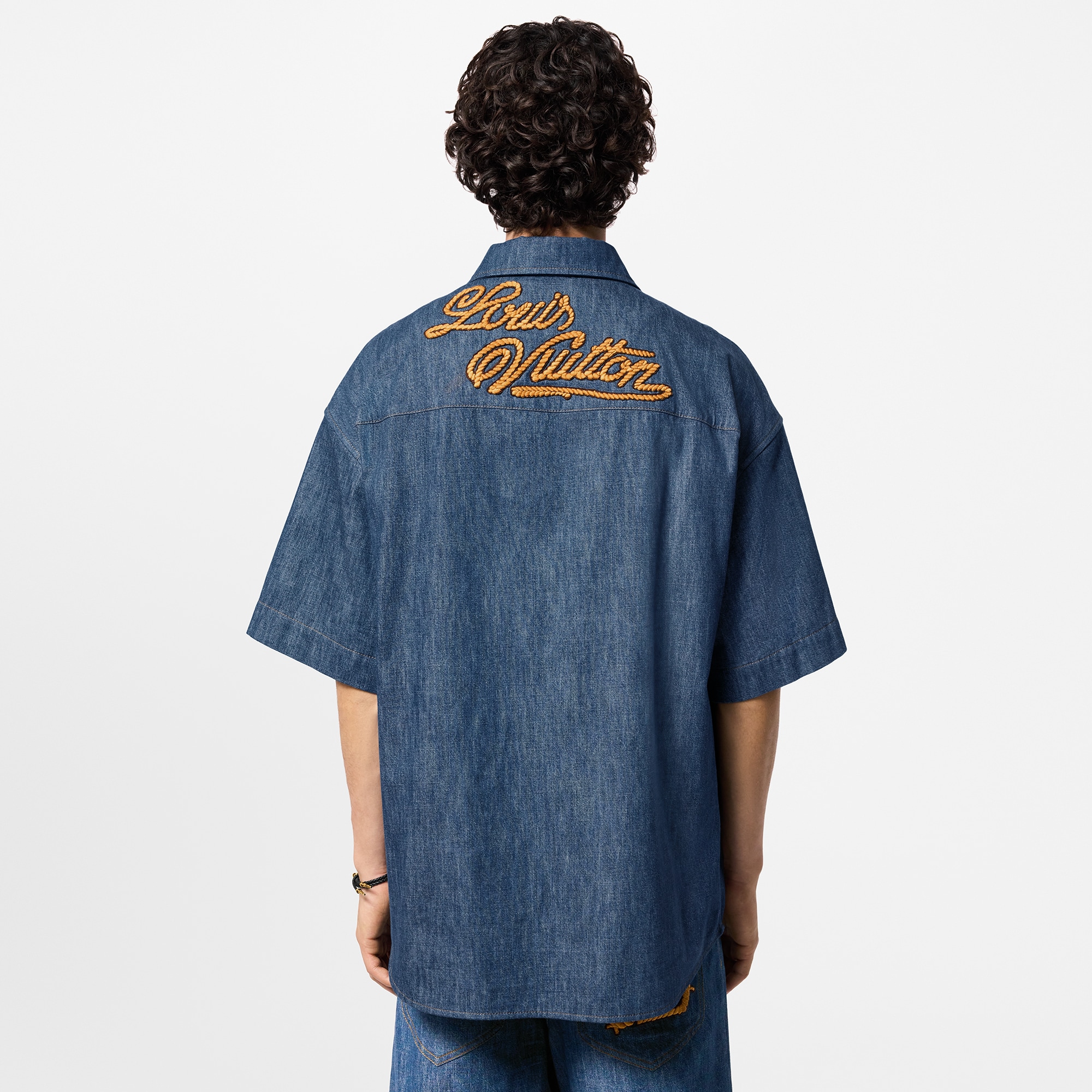 Short-Sleeved Cotton Chambray Shirt  in Men