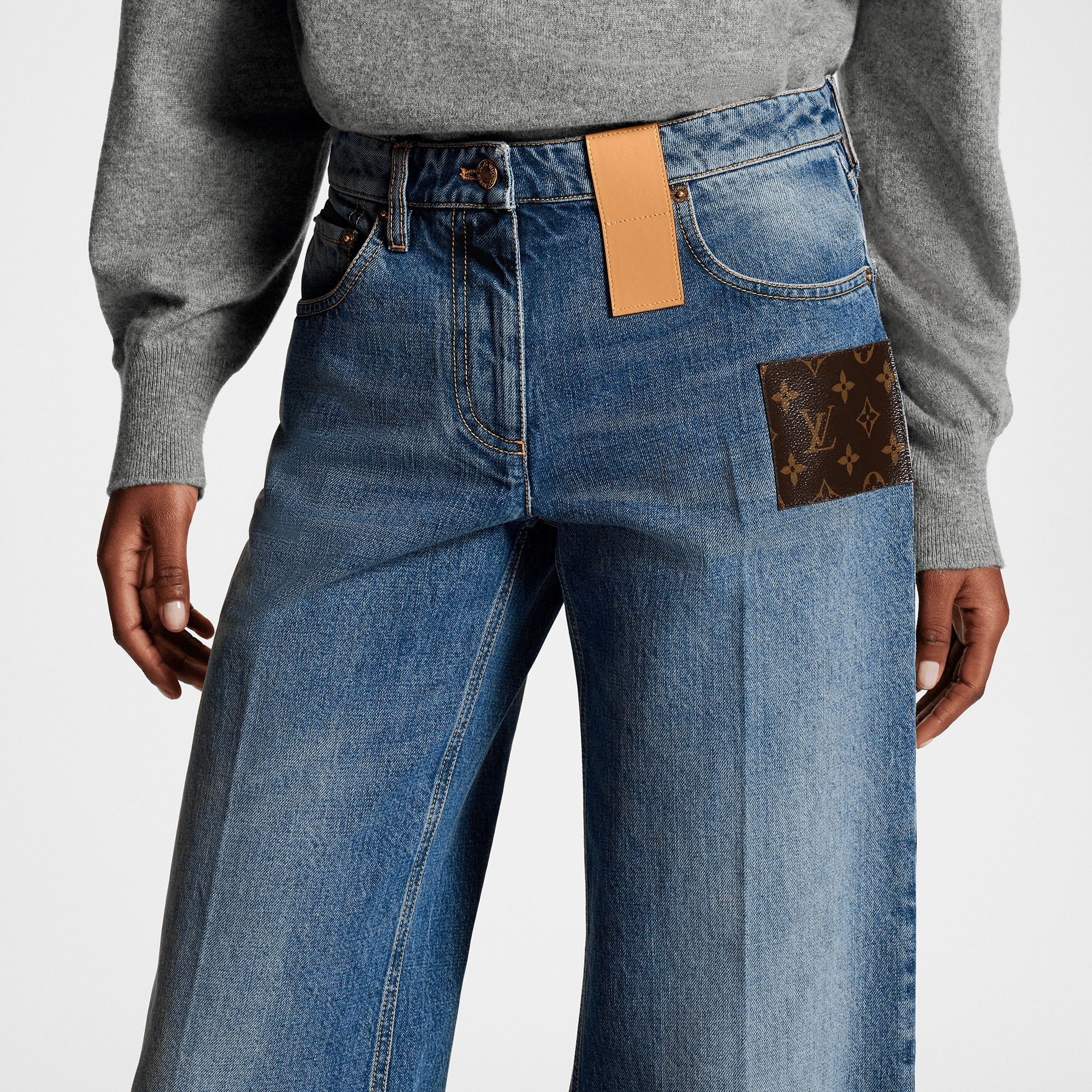 Stonewashed Monogram Patch Boot-Cut Jeans   in Women
