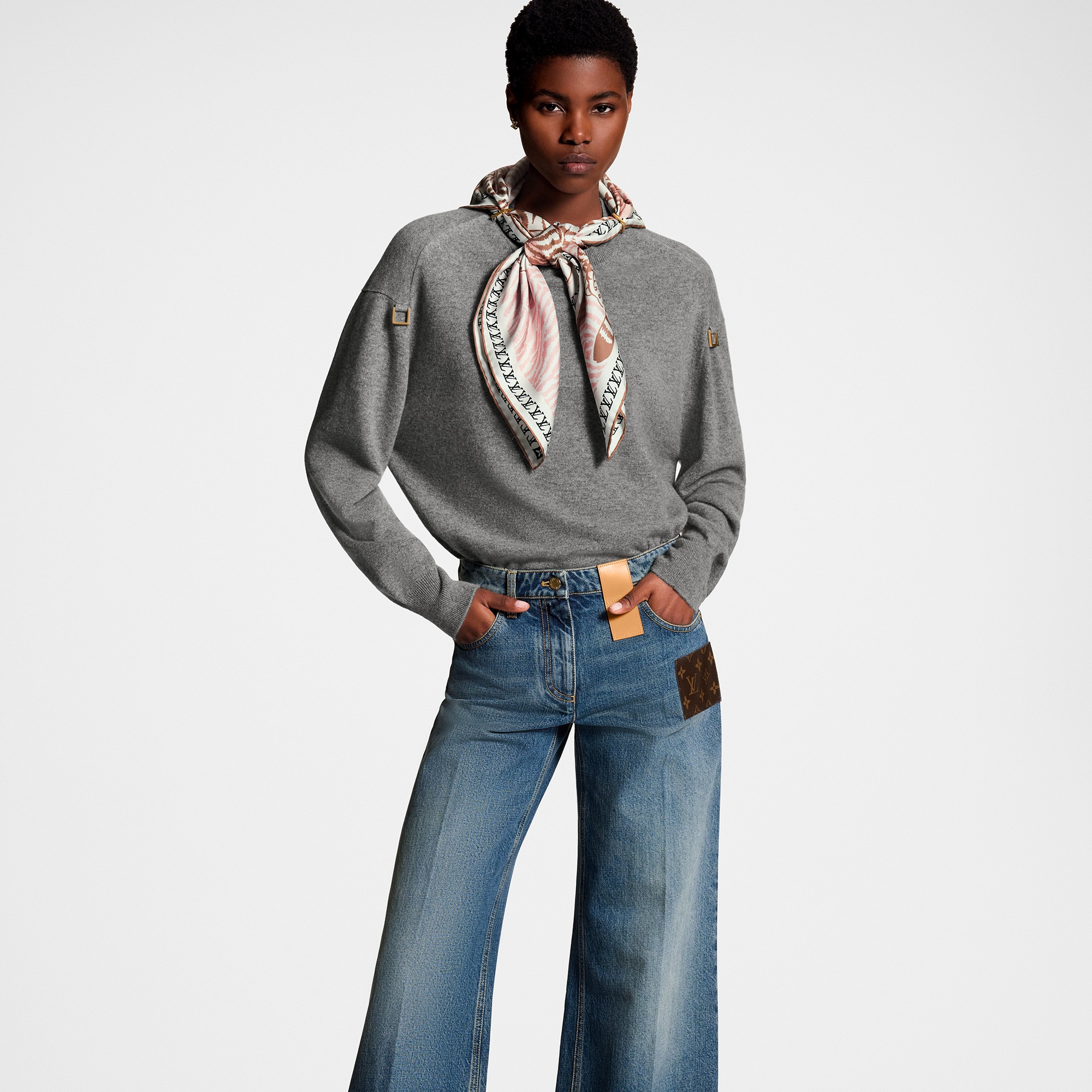 Stonewashed Monogram Patch Boot-Cut Jeans   in Women