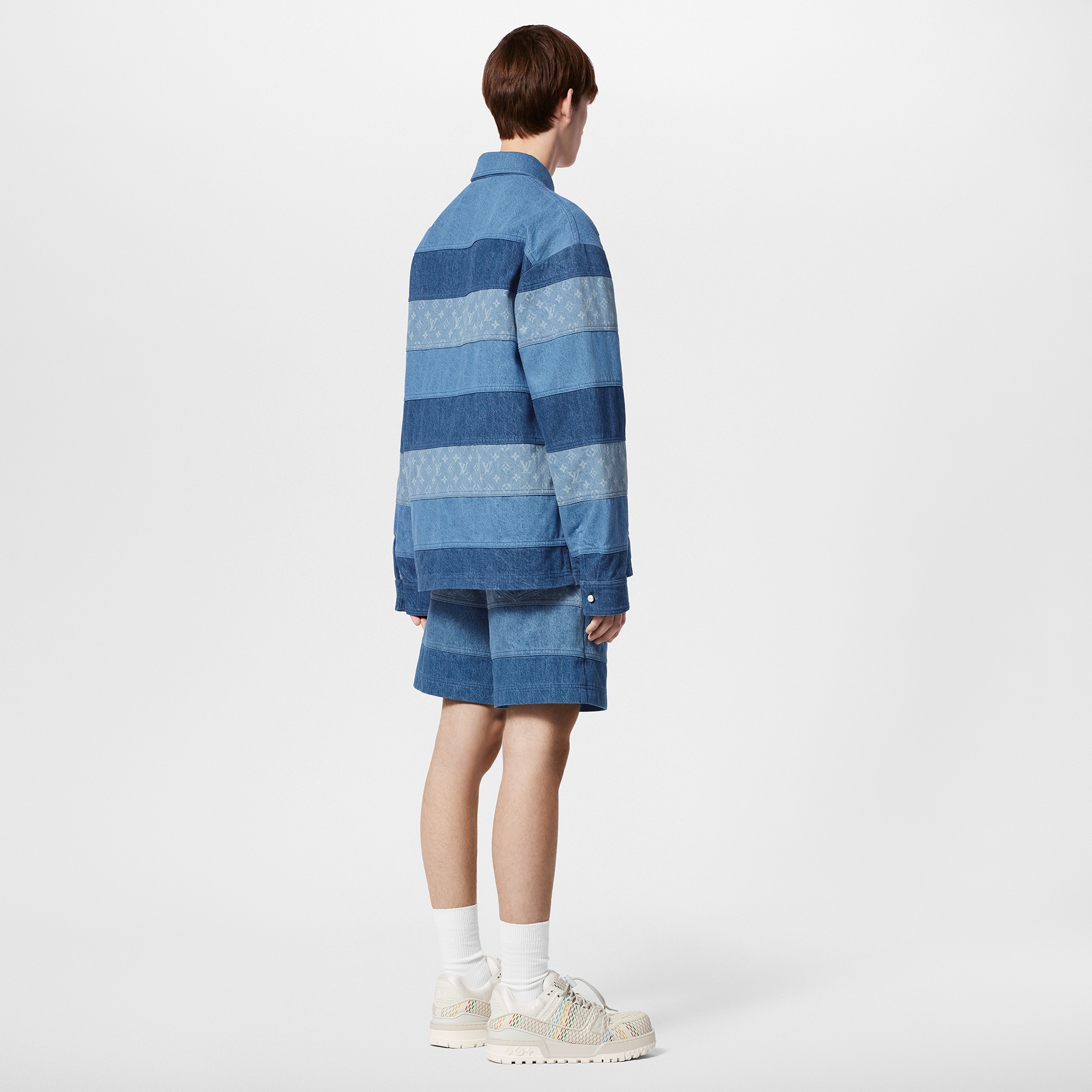 Striped Patchwork Denim Shorts  in Men