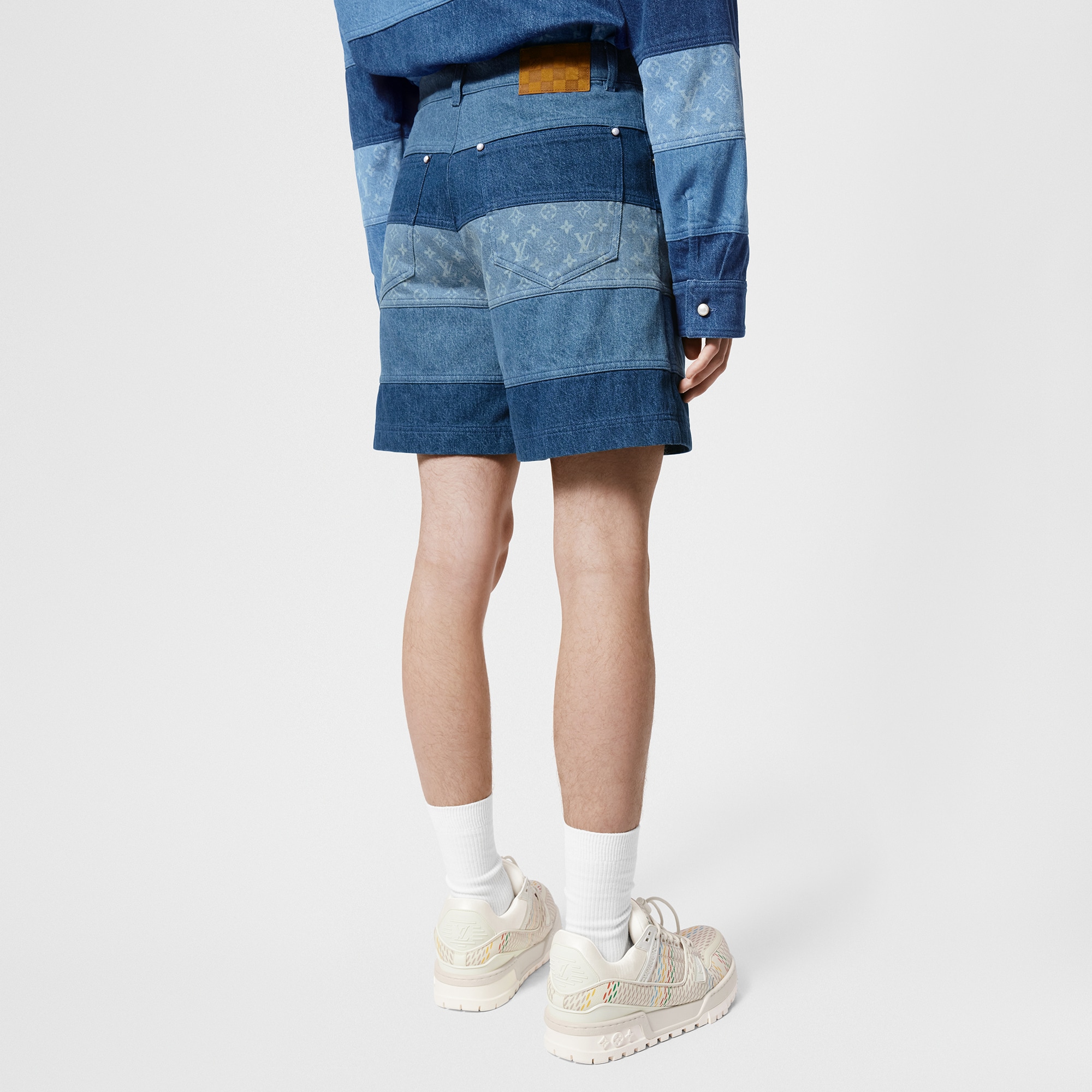 Striped Patchwork Denim Shorts  in Men