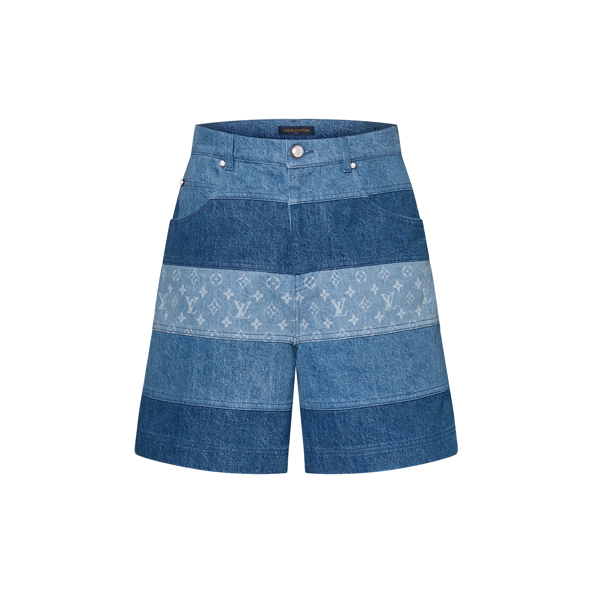 Striped Patchwork Denim Shorts  in Men