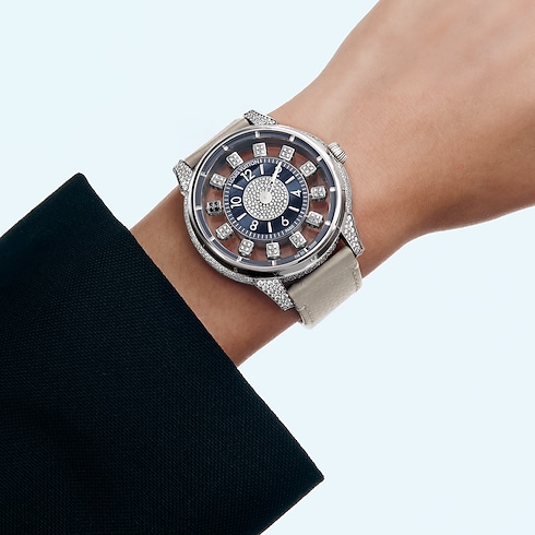 Tambour Spin Time Air, Automatic, 42.5mm, White gold, Hawk's eye and diamonds other view