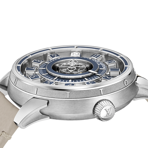 Tambour Spin Time Air Flying Tourbillon, Automatic, 42.5mm, White gold closeup view
