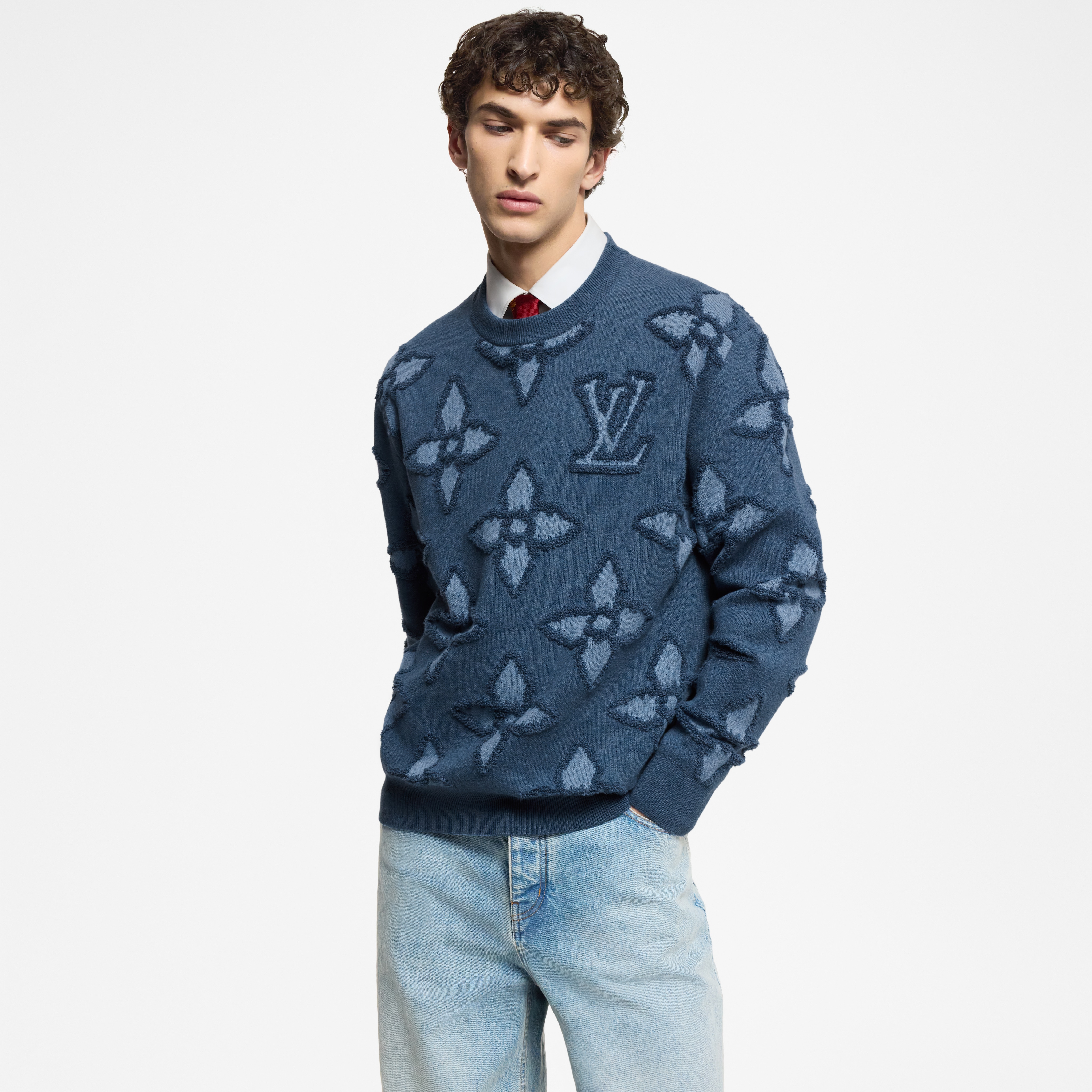 Textured Cotton Crewneck    in Men