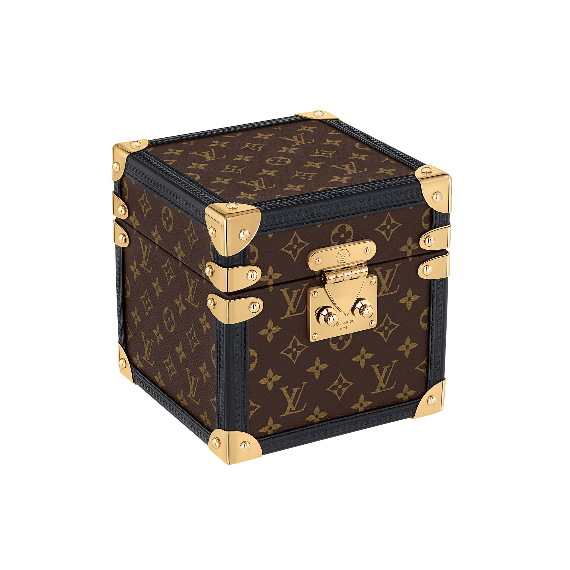 Trunk Table Clock, Quartz, 80mm, Brass, Monogram  in Watches