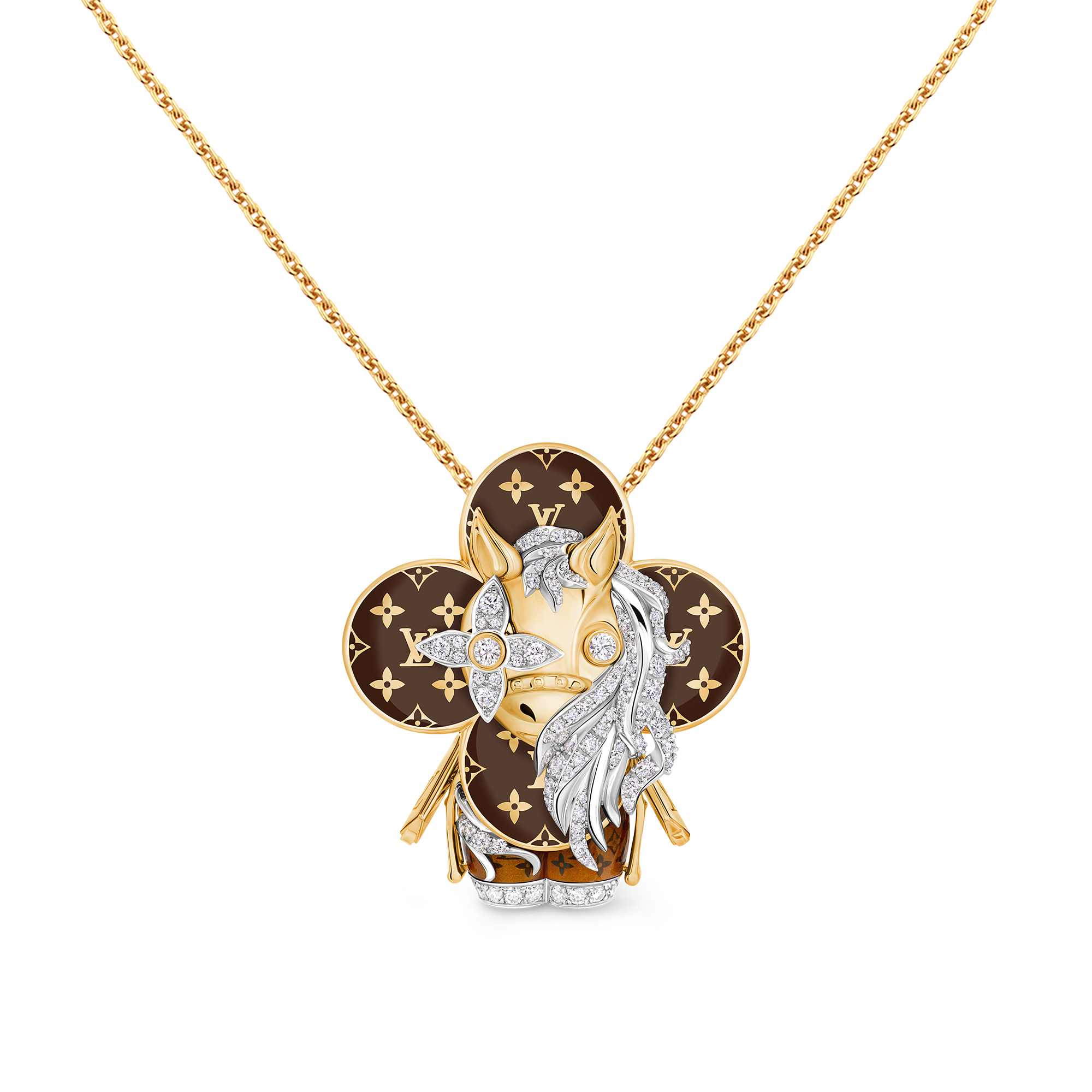 Vivienne Horse Pendant, Yellow Gold, White Gold, Lacquer & Diamonds  in Les Extraordinaires