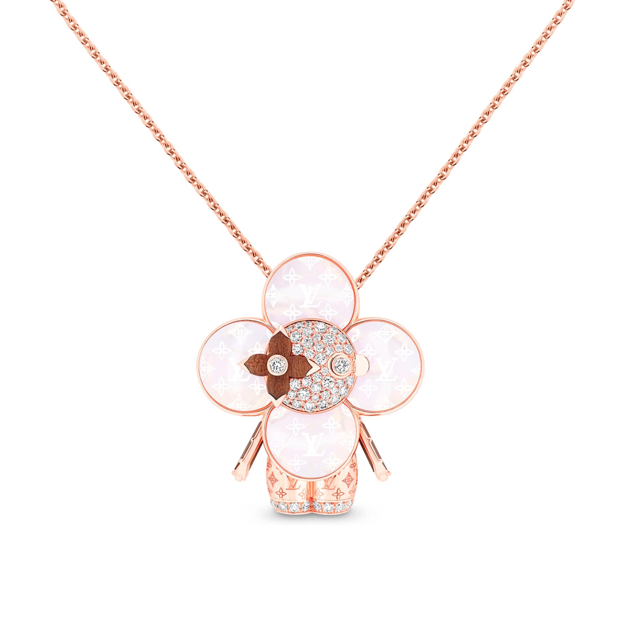 Vivienne Monogram Pendant, Pink Gold, Mother-Of-Pearl, Wood & Diamonds  in Jewellery