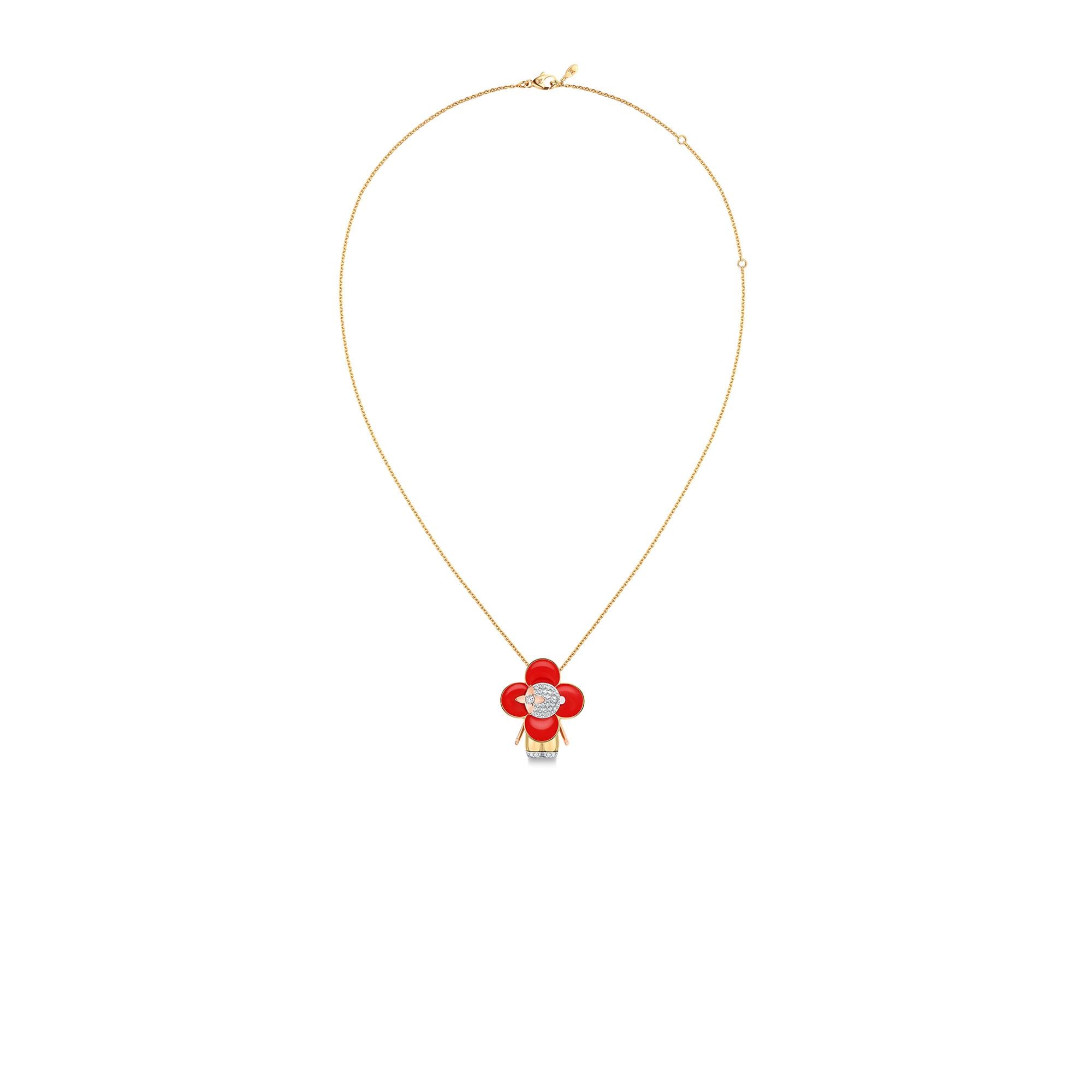 Vivienne pendant, 3 golds, red lacquer & diamonds  in Jewellery