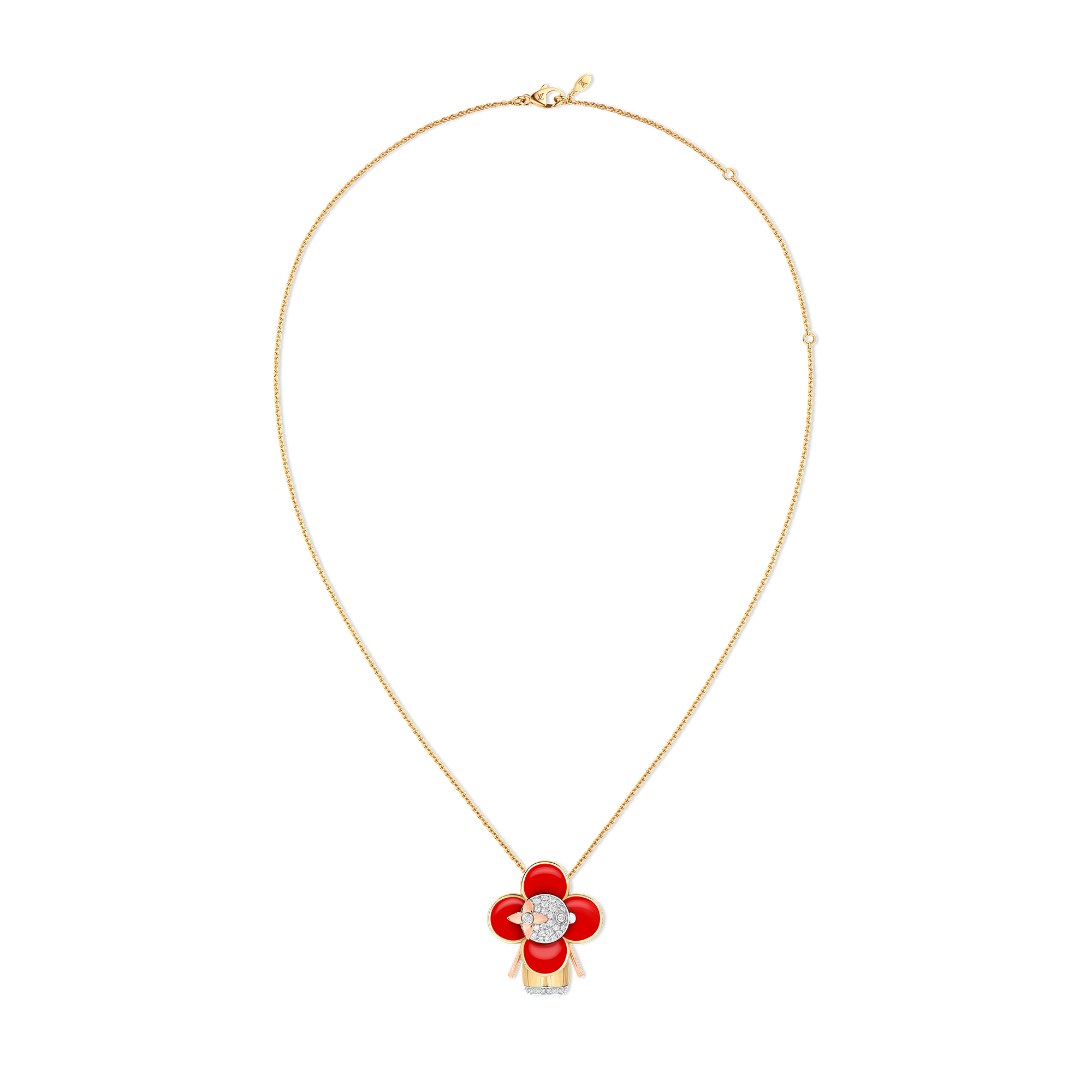 Vivienne pendant, 3 golds, red lacquer & diamonds  in Jewellery