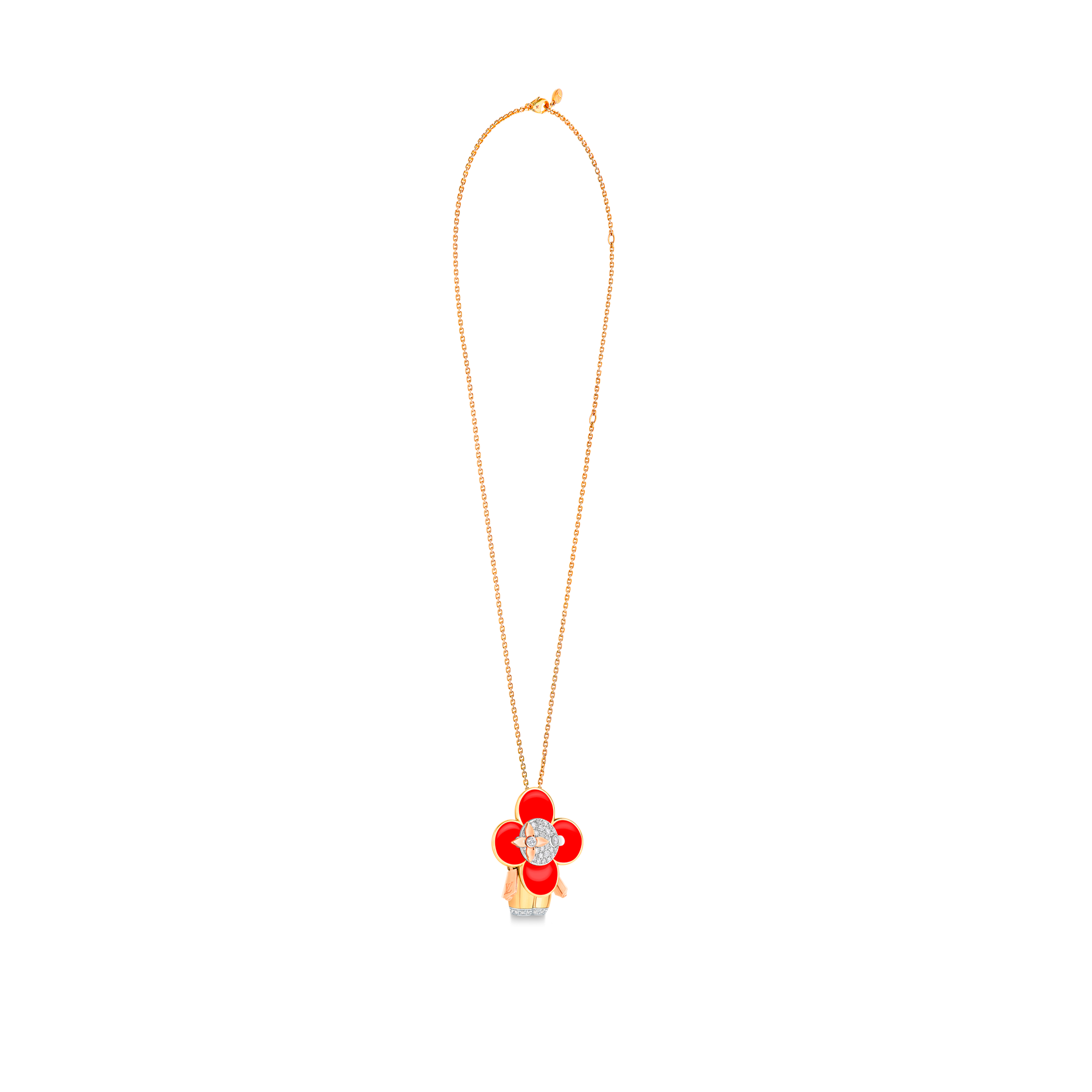 Vivienne pendant, 3 golds, red lacquer & diamonds  in Jewellery