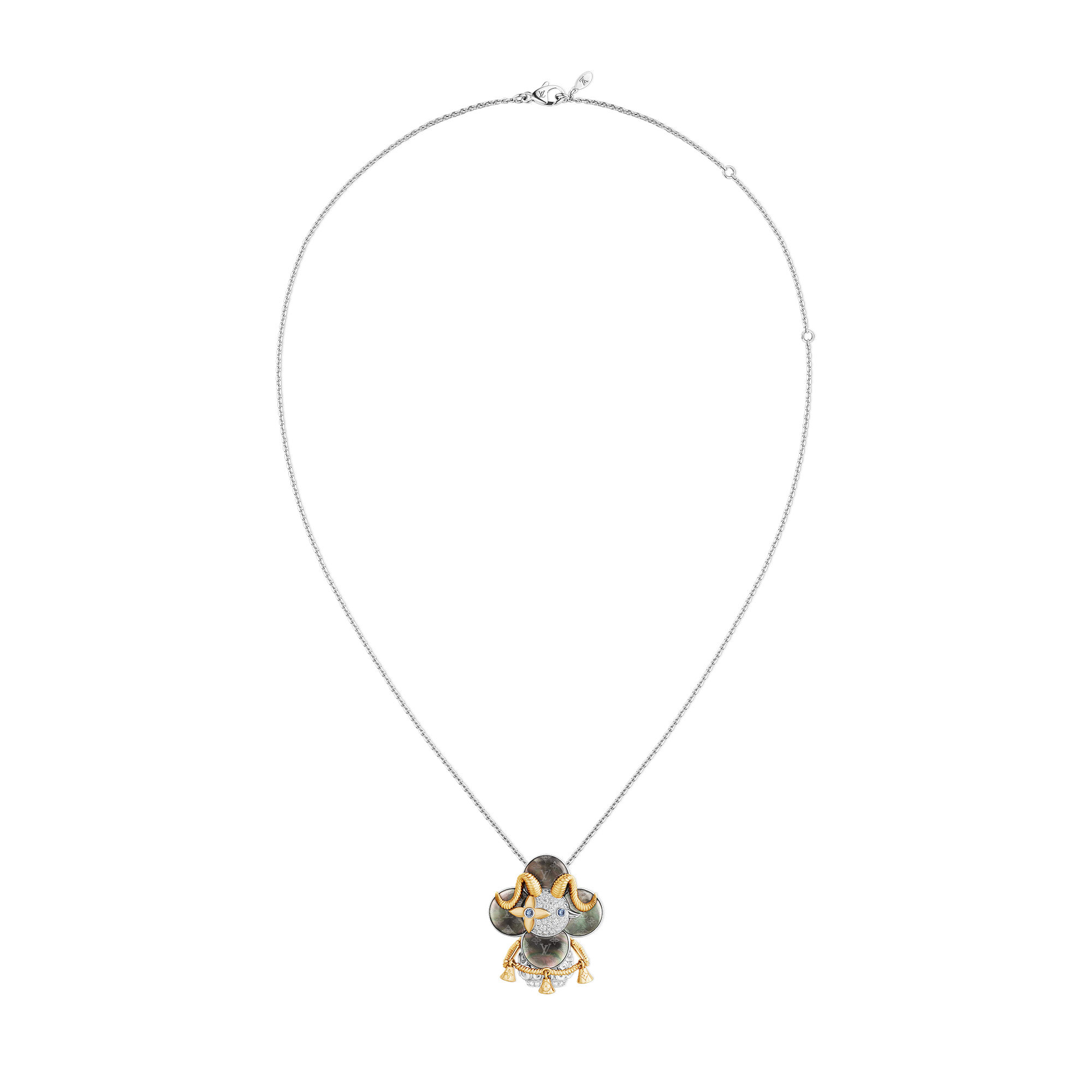 Vivienne Sheep Pendant, Yellow Gold, White Gold, Grey Mother-Of-Pearl, Diamonds & Colored Gemstones  in Les Extraordinaires