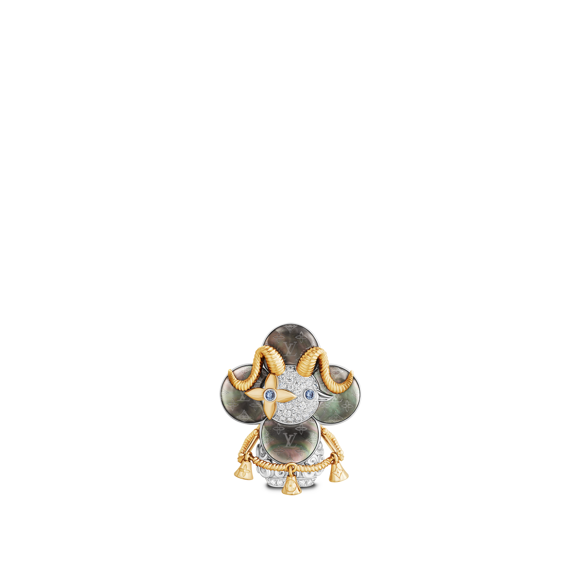 Vivienne Sheep Pendant, Yellow Gold, White Gold, Grey Mother-Of-Pearl, Diamonds & Colored Gemstones  in Les Extraordinaires