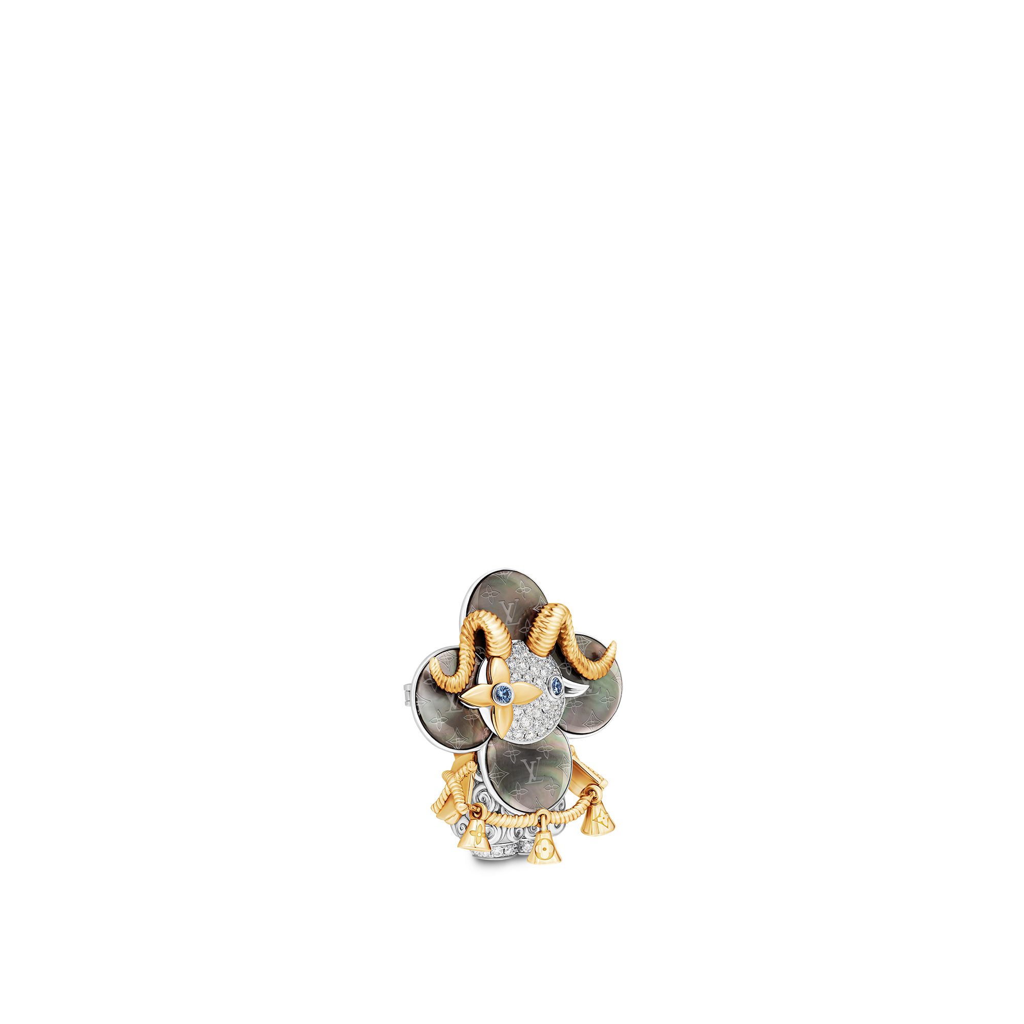 Vivienne Sheep Pendant, Yellow Gold, White Gold, Grey Mother-Of-Pearl, Diamonds & Colored Gemstones  in Les Extraordinaires